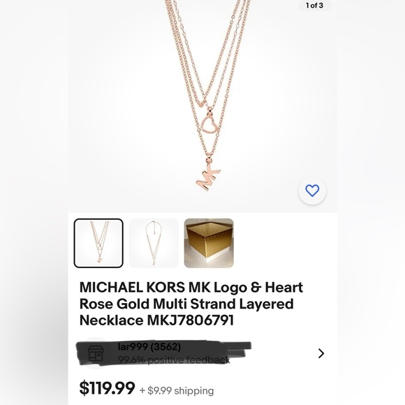 NEW NIB MICHAEL KORS 3 LAYER ROSE GOLD NECKLACE MK HEART BOXED JEWELRY - Picture 4 of 11
